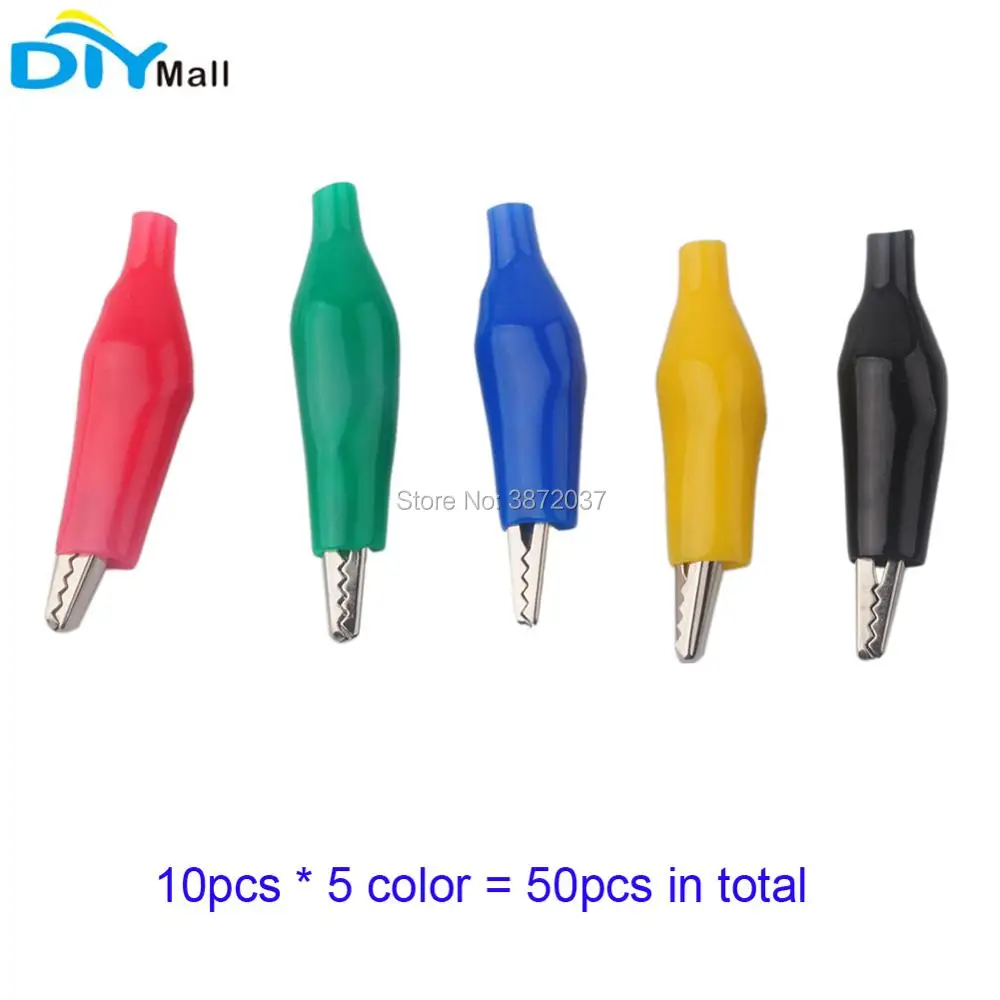 50pcs/lot Metal Middle Alligator Clip Rubber Sleeve for Testing Probe Red Green Blue Yellow Black
