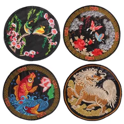 PGY Fish Lotus Embroidered Patches Sew On For Clothing DIY Applique Stickers Clothes Sew Badges Chinese Style Big Sticker