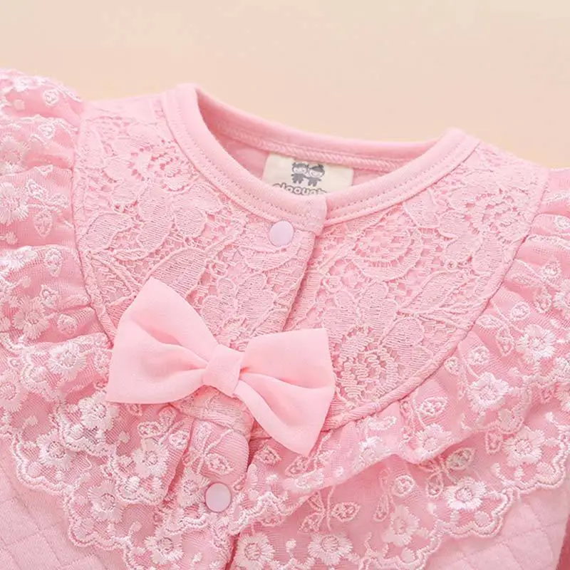 new born baby girl clothes cotton princess children jumpsuit fall winter lace flowers thick toddler infant romper 0-3-6-9 months