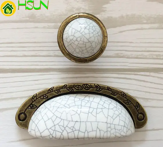 

3.75" Dresser Pull Drawer Knob Pulls Handles Metal Ceramic White Crackle Antique Bronze Kitchen Cabinet Pulls Handle Knob 96mm