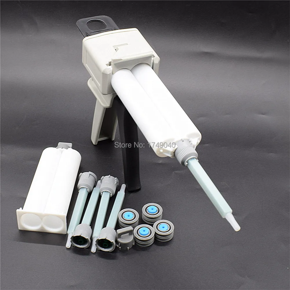 50ml pistola per calafataggio con colla epossidica 1:1 pistola per colla AB con 2 pezzi 50ml 1:1 cartuccia vuota a doppia canna e 5 pezzi 1:1 Set di ugelli per miscelazione statica