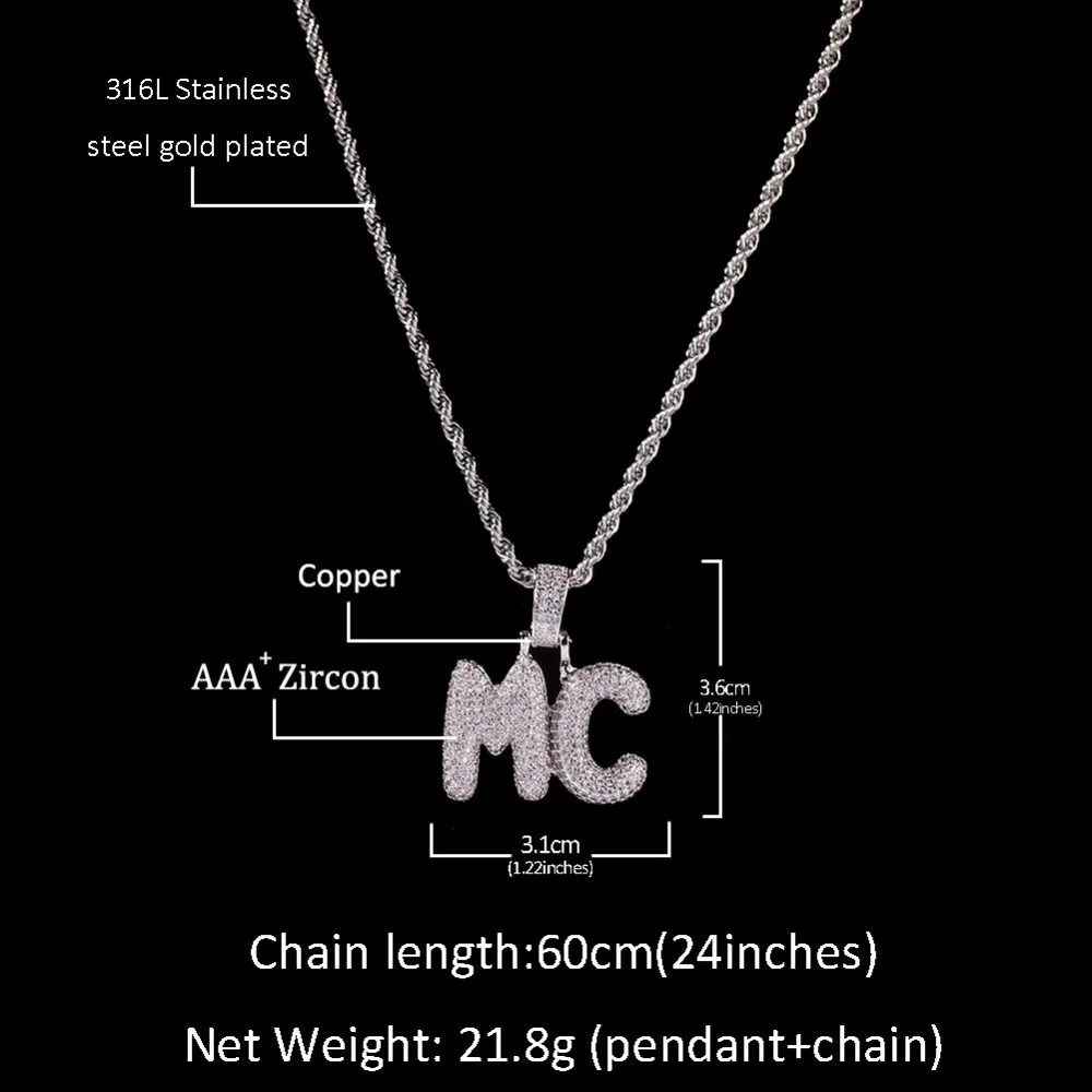 UWIN Small Custom Name Letters Pendant Necklace Combination Words Name With 4mm Tennis Chains Full Iced Cubic Zirconia Jewelry