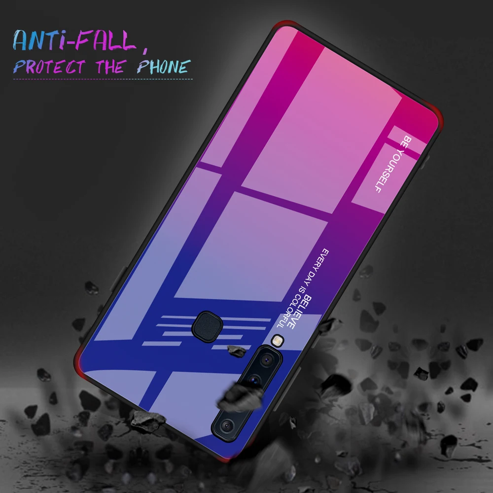 Gradient Tempered Glass Phone Case For Samsung Galaxy A9 2018 SM-A920F A920 Painted Layer Cover Housing Case For A9 2018 Coque