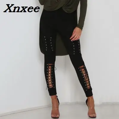 Lace up suede leggings women bandage pants women autumn winter legging sexy slim long trousers ladies pencil pants Xnxee