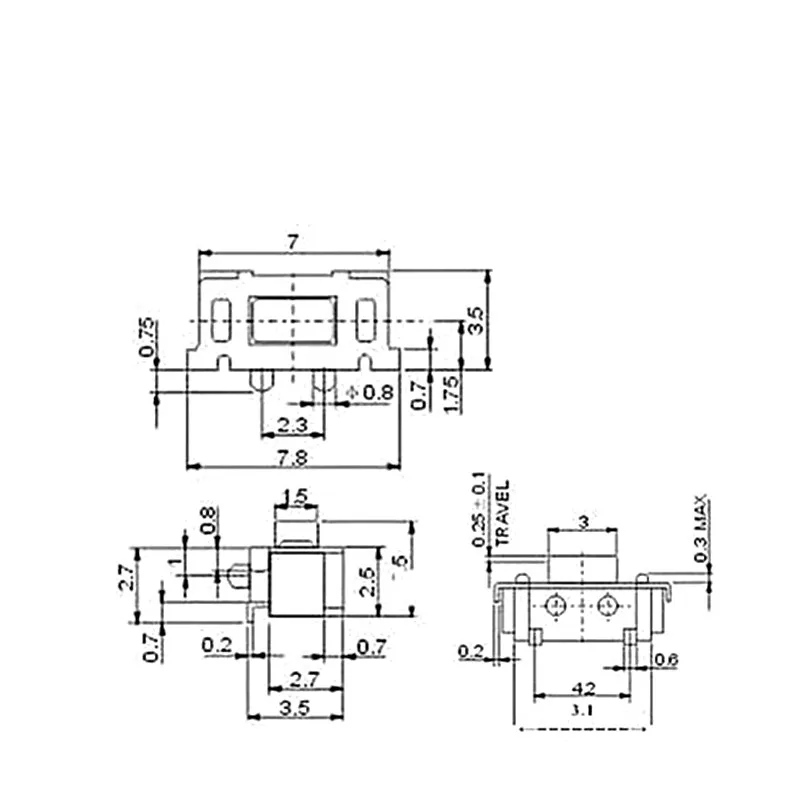 50pcs/lot Side Button SMT 3X6X3.5MM 2Pin Tactile Tact Push Button Micro Switch Momentary 3*6*3.5mm