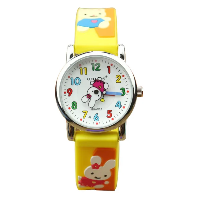 fashion children cute Cartoon Rabbit and bear Design Analog 3D band Girls Boys Children Wrist Kids Watches silicone strap watch