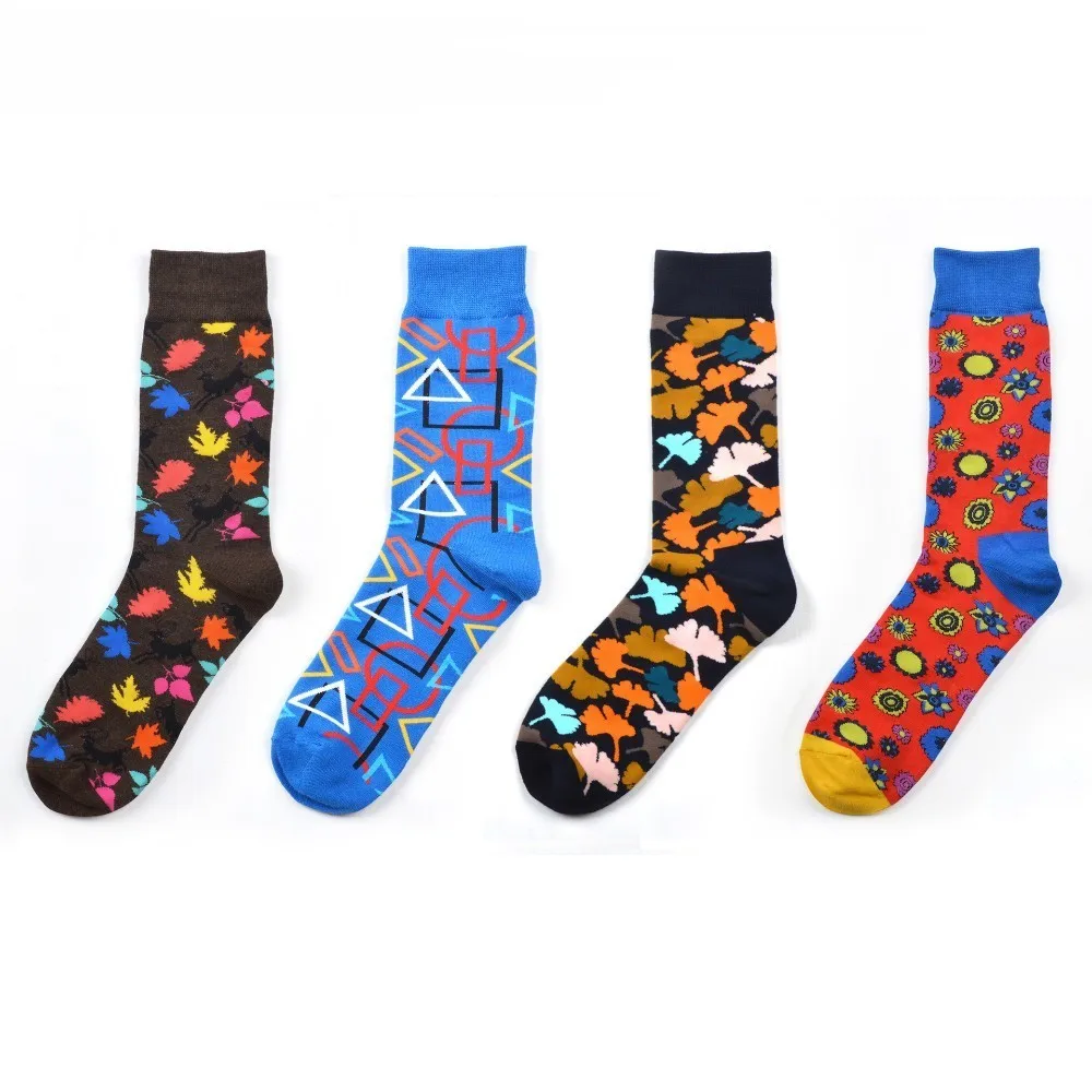 

PEONFLY Combed Cotton Men's Socks Harajuku Colorful Happy Funny Bear Fish Long Warm Dress Socks for Male Wedding Christmas Gift