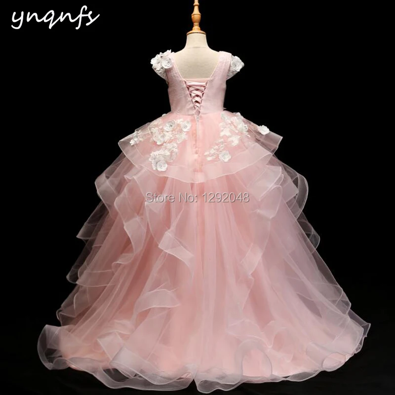 YNQNFS G1 – robe princesse à fleurs pour filles, rose, à volants, bouffante, robe de bal, de soirée, de concours, d'anniversaire, de première Communion