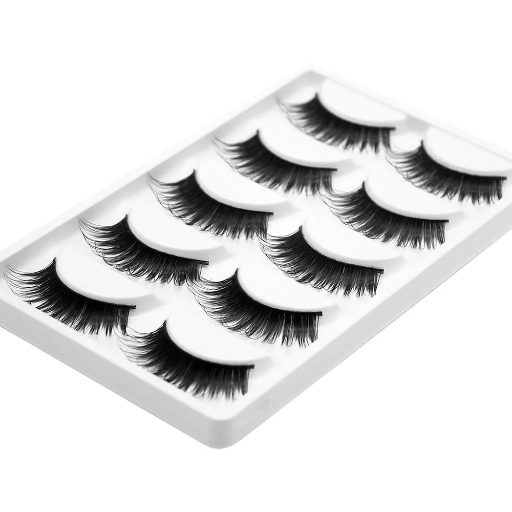 Kimcci 5pairs Natural Long 3D Mink Eyelash Fashion Cruelty Free Eyelashes Handmade Reusable Lashes Popular Makeup Fake Cilias