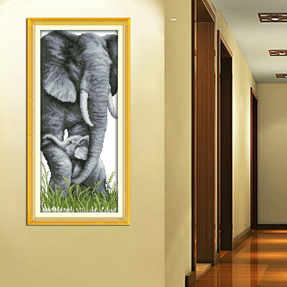 Joy sunday animal style The elephant mother and son long cross stitch pattern embroidery kits for hand embroidery home painting