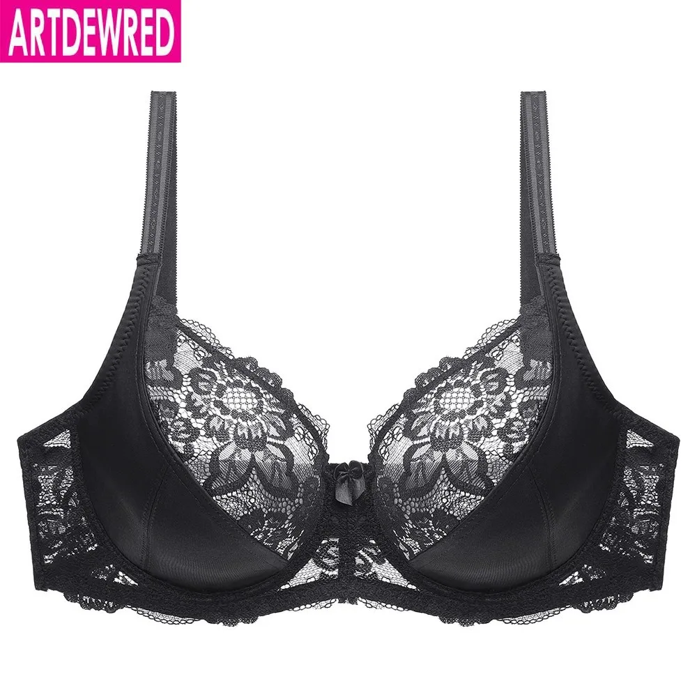 New Lace Perspective Bra Women Sexy Lingerie Underwire Embroidery Floral Bralette Plus Size C D E 80 85 90 95 100 105