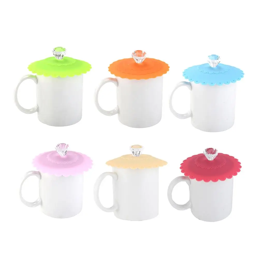 Silicone Cup Cover Water Drinking Cup Lid Cute Dustproof Seal Cup Cover With Diamond Cup Seals Glass Mugs Cap Wand Reusable