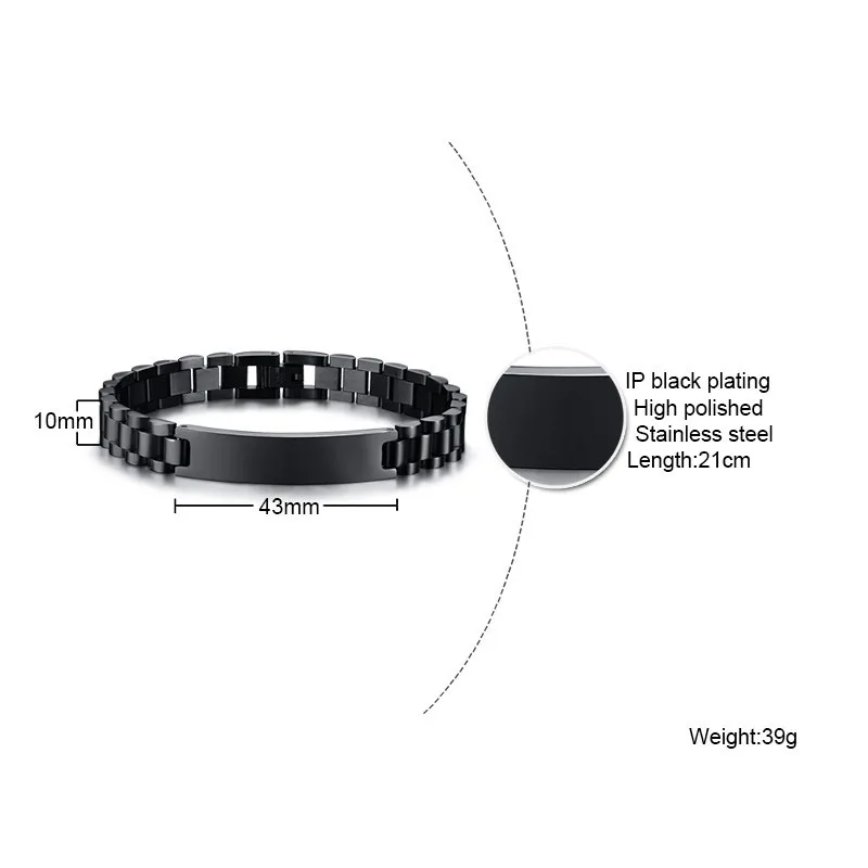 Vnox Minimalist ID Tag Bracelets for Men High Polished Stainless Steel Blank Chain Wrist Bangle Male Gentleman Business Gift