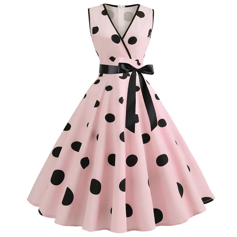 Print Robe Femme Vintage Dress Women Summer Polka Dot Casual Swing Vestidos Elegant Party Dress