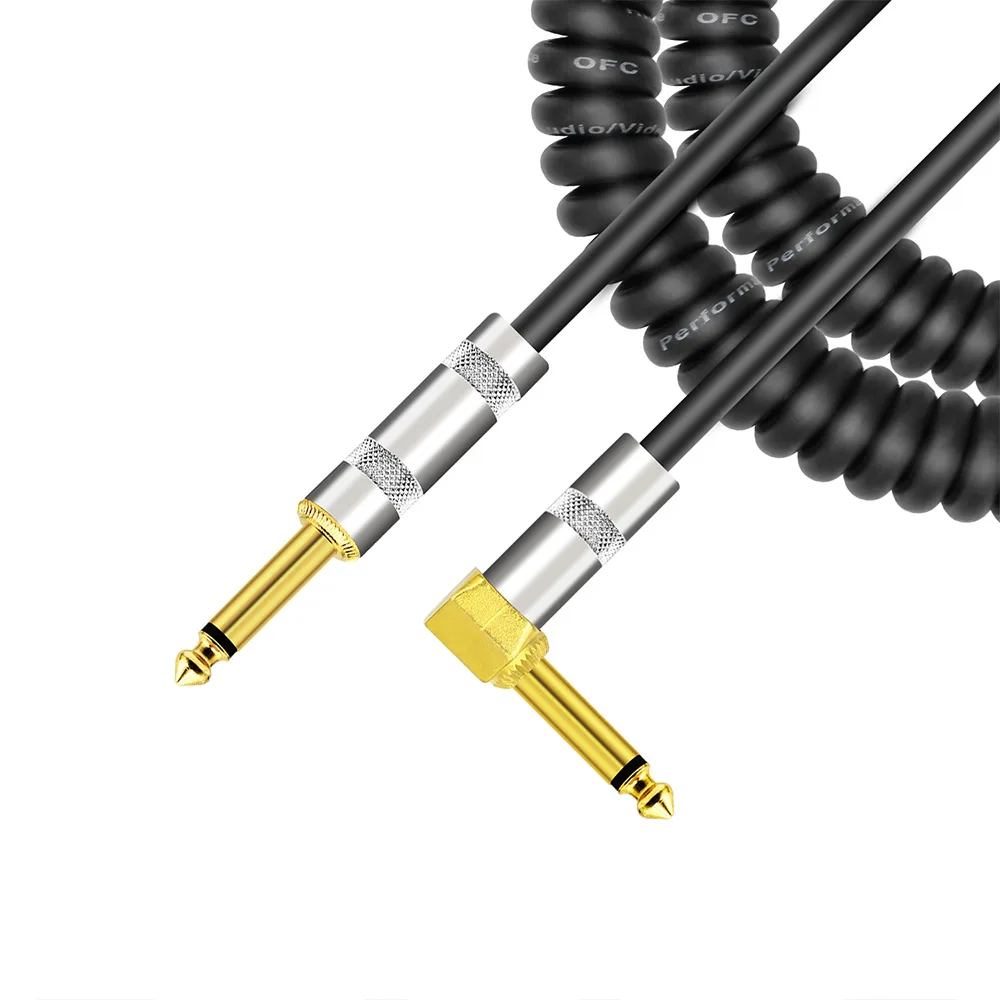 Curly Musical Instrument Audio Guitar Cable Cord 1/4 Inch for Electric Guitar Bass Mixer Amplifier Equalizer Max. 3 Meter Usage