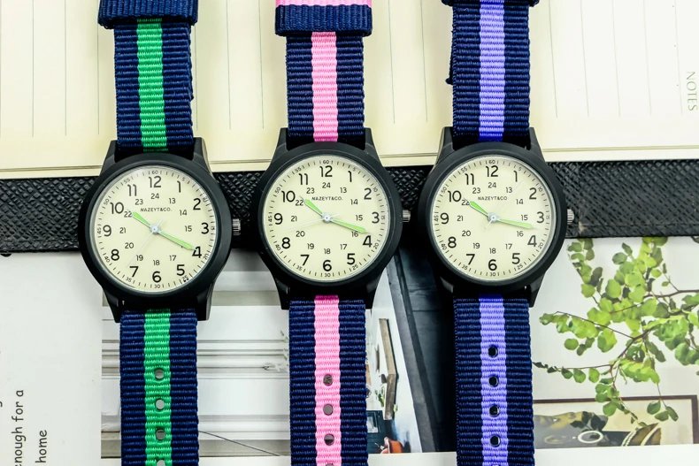 Free shipping Nazeyt boys and girls outdoor sports army watch luminous hands child student Multicolor Nylon strap gift clock