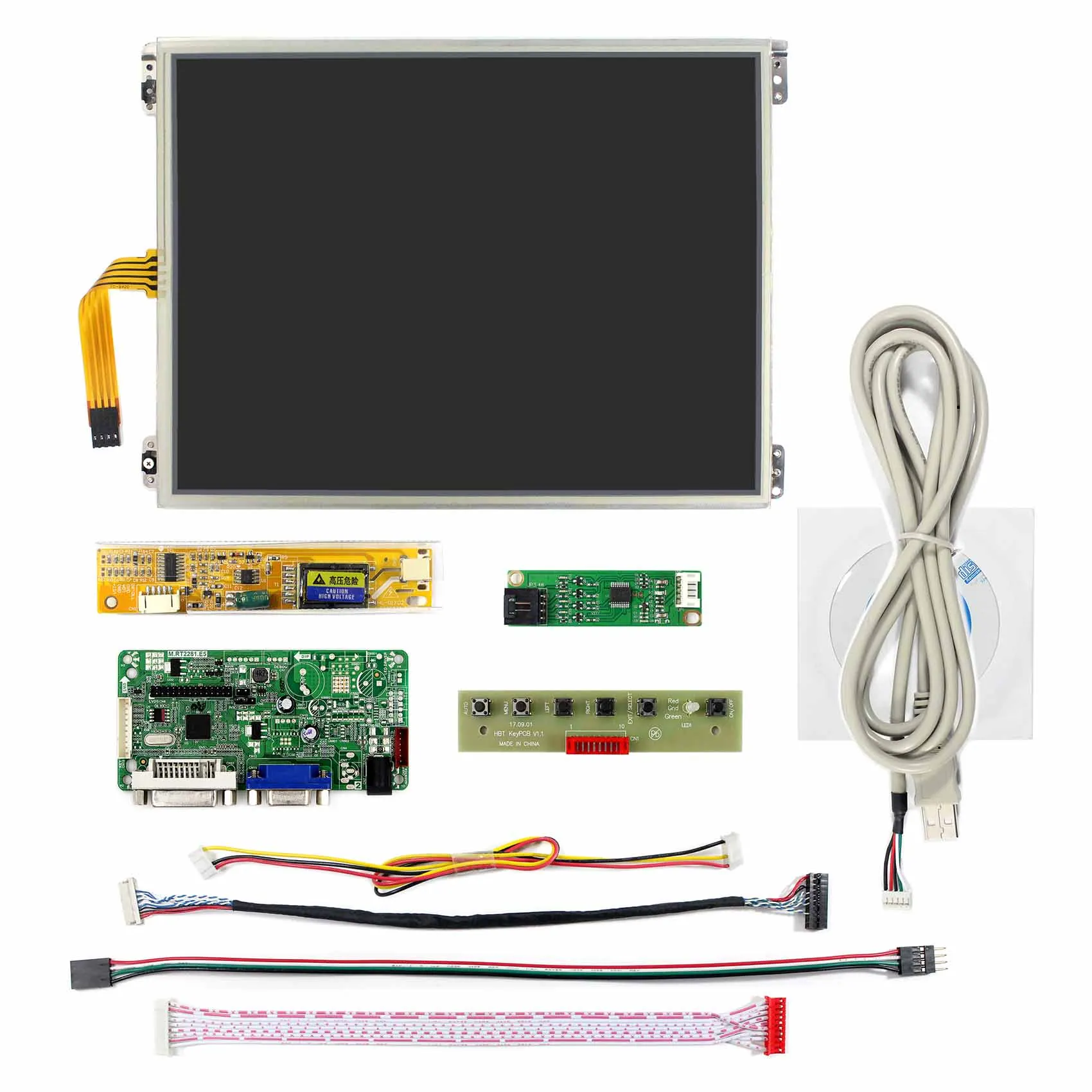 Placa de controlador lcd vga + dvi, rt2281, funciona com lcd touch de 10.4 polegadas, 1024x76. ips, tela lcd