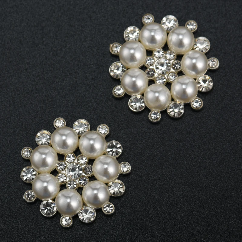 10 pz 27mm per ragazza accessori per capelli vestito artigianato accessori per gioielli bottoni con strass bottoni Scrapbooking Faux Pearl