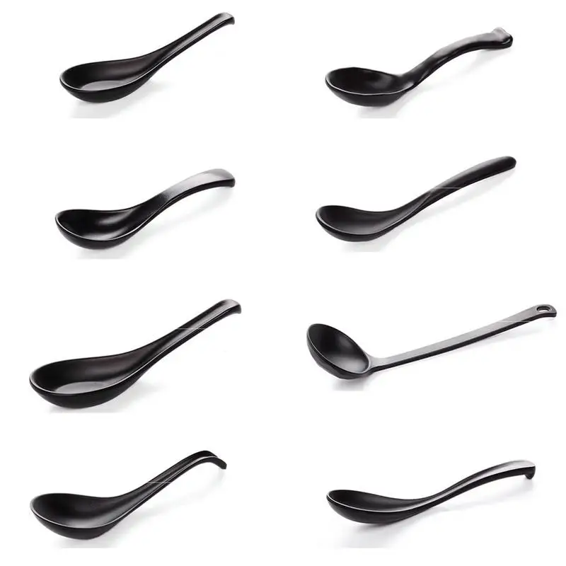 Imitation Ceramic Melamine Ramen Soup Bowl Black Matt Plastic Spoon Ladle Buffet Restaurant Tableware Supplies 40