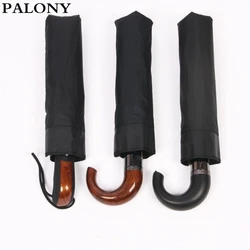 PALONY-Automatic Business Umbrella with Curved Handle for Men, Male Windproof Black Big Auto Umbrellas, Rain Parasol, Brand