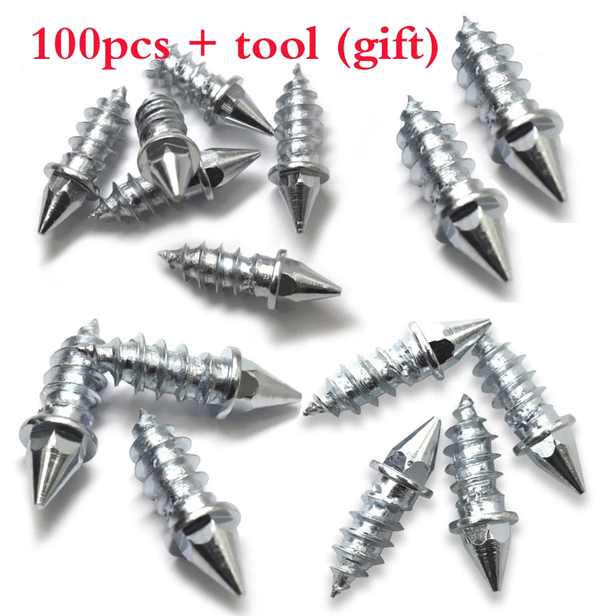 100pcs/lot Length 27mm Car Tires Studs Spikes Wheel Snow Chains with Install Sleeve Tool For Car Vehicle Truck Motorcycle