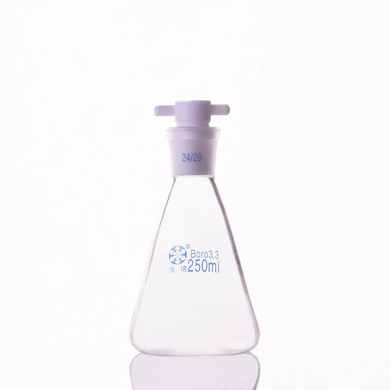 

Conical flask with standard ground-in PTFE stopper,Capacity 250ml,joint 24/29,Erlenmeyer flask with standard ground mouth