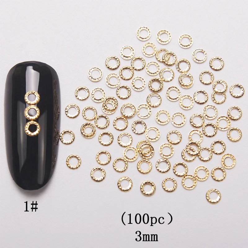 HNUIX 100 pcs new 3d nail art deco silver mini japan gold alloy hollow rivet hardware tools kawaii circle nail