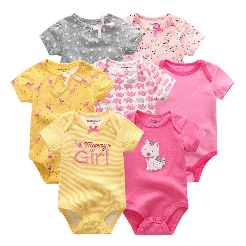 Fetchmous 7PCS Baby Boy Clothes Newborn Cotton Unicorn Bodysuits Ropa bebe Baby Girl Clothes Short Sleeve Black White Jumpsuit