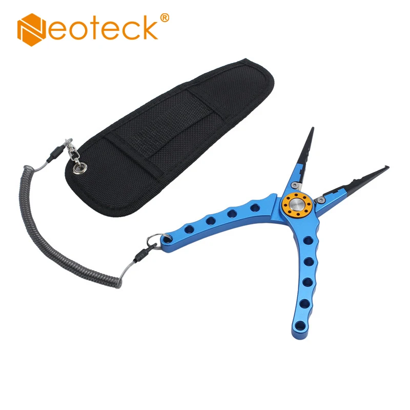 Neoteck 1Pcs Aluminum Fishing Piler Scissors Hook Cutter Braided Line Remove Tackle Tool Cutting Hook Remover Blue Red Color