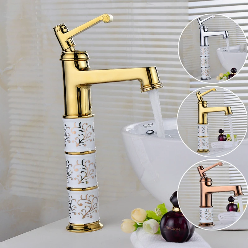 

Bathroom Basin Faucets Hot Cold Mixer Brass Faucet Mixer Tap chrome/gold/antique Porcelain Base Newly Mixer Faucet