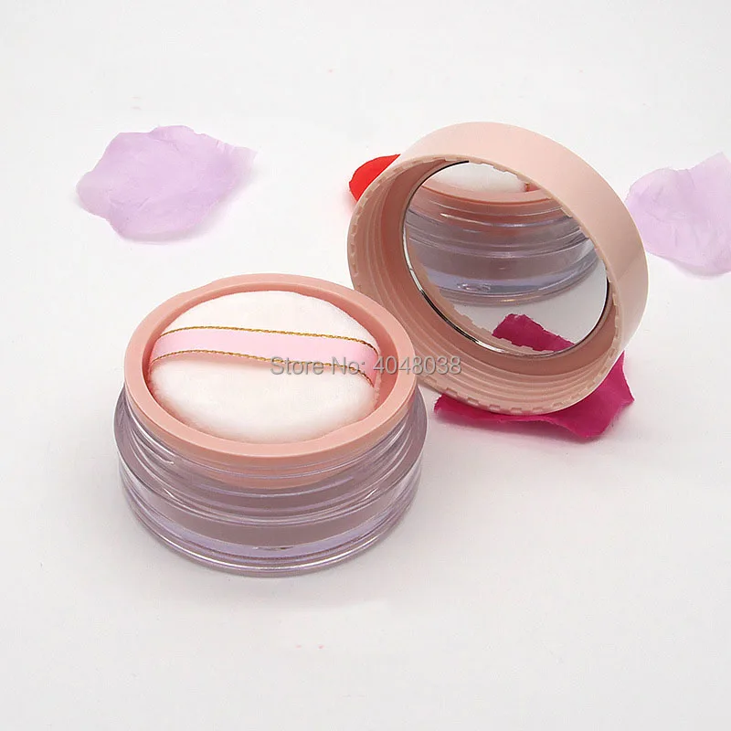 Elasticated Net Loose Powder Compact DIY Empty Shading Powder Case with Mirror Rotatable Cap Dia 67mm Cosmetic Container 10 pcs