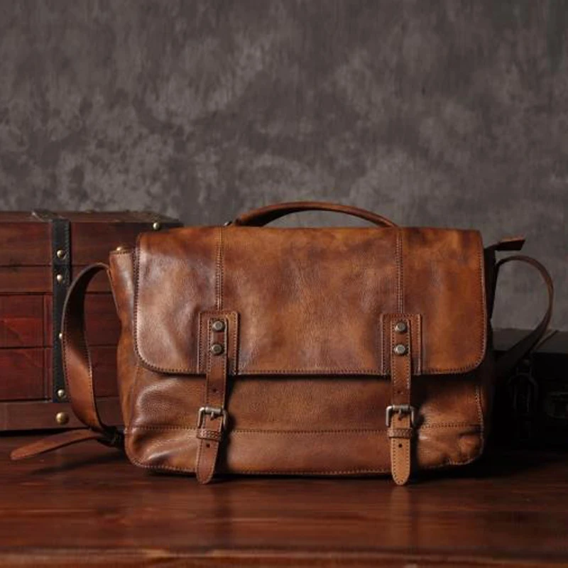 Vintage prawdziwa skóra Messenger Bag mężczyźni skórzana torba na ramię męska torba Crossbody mężczyzna Sling brązowy szary