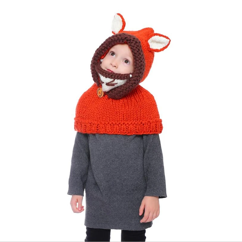 IANLAN Winter Hat Scarf Children Lovely Warm Sets Little Fox Design Cute Thickening Knit Woolen Kids Caps Scarves IL00188