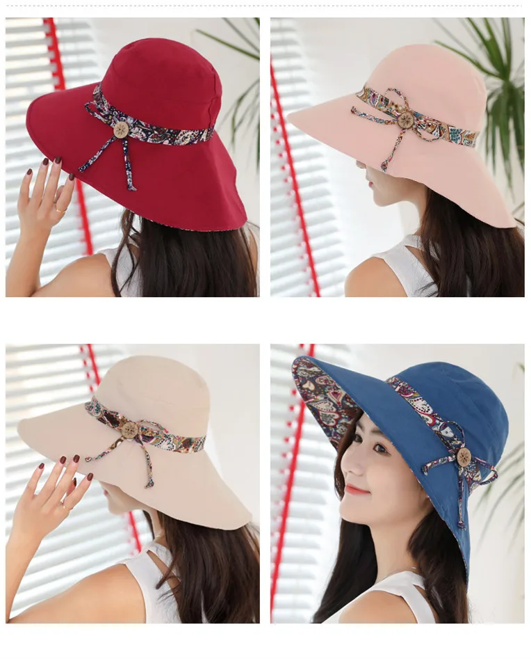 2018 New Brand Women Sun hat Summer Hat Folding Sunscreen Anti-uv big Summer Biking Beach Hat Fashion Sun hat