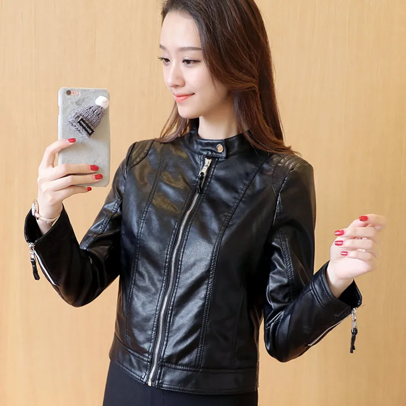 Women Spring Autumn Pu Leather Jacket Casual Slim Soft Moto Jacket Biker Faux Leather Jacket Female Coat Basic Streetwear