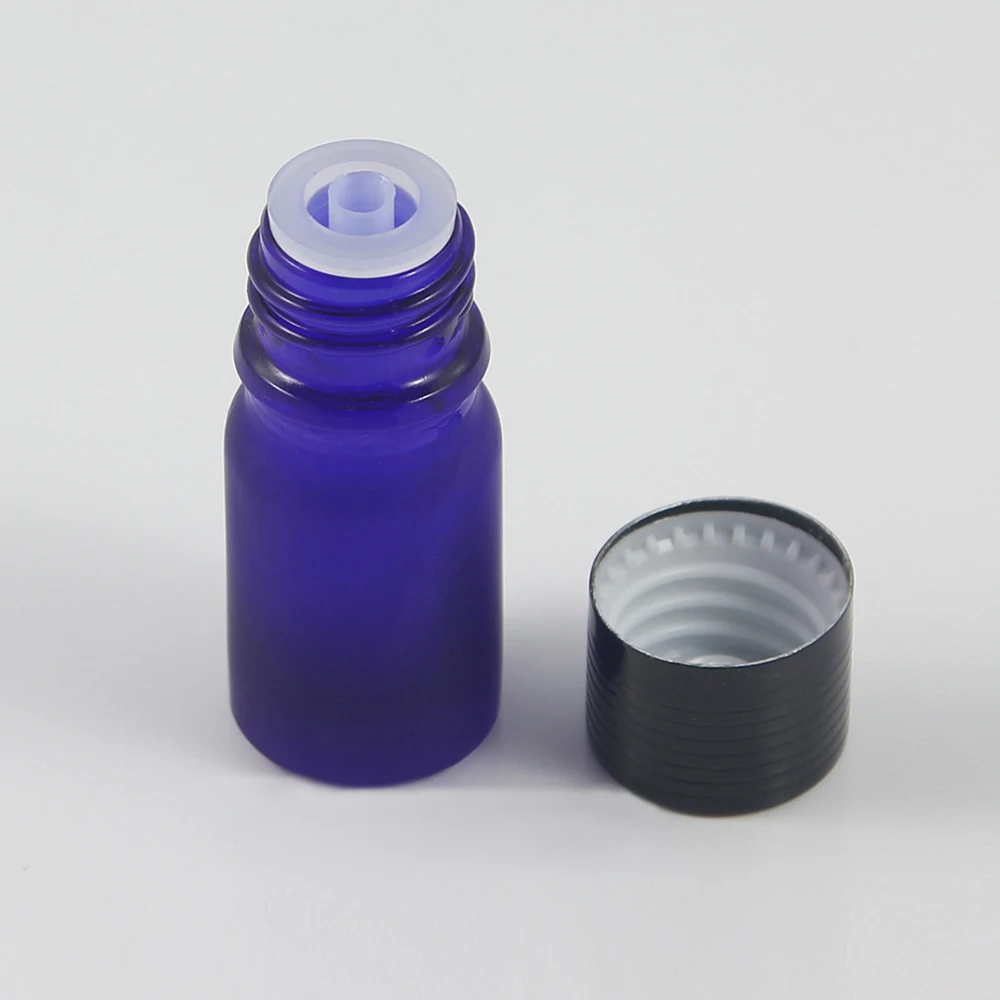 

Mini Portable Essential Oil Bottle Dropper Packaging Blue 5ML Vial Hole Inner Plug Stopper Glass Refillable Bottles