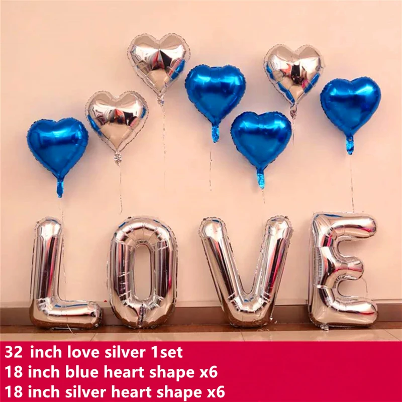 

16pcs 32 Inch Silver Love Letter and Small Heart Foil BalloonDecorations Ballon My Wedding Party Supplies Decorations for Home