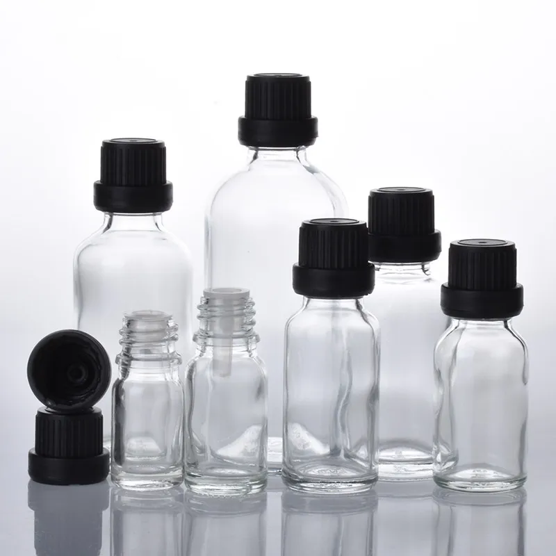 200pcs/lot 5/10/15/20/30/50/100ML Clear Essential Oil Bottles with orifice reducer  tamper evident cap for aromatherapy perfume