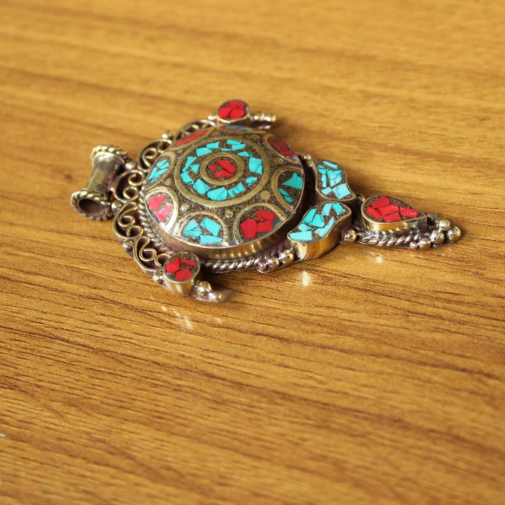 PN049 Ethnic Tibetan Jewelry Brass Colorful Stone Flower Women Pendant Necklace Handmade Nepal Pendants