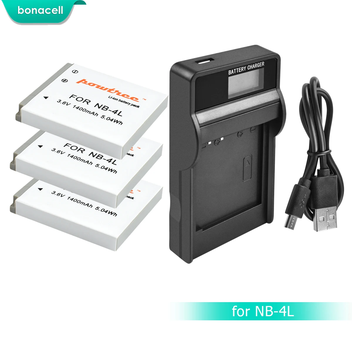 Bonacell 1400mAh NB-4L NB4L NB 4L Battery Bateria+LCD Charger for Canon IXUS 30 40 50 55 60 65 80 100 PowerShot SD1000 1100 L10