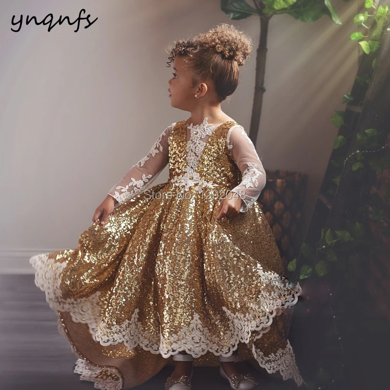 YNQNFS G2 – robe de princesse à paillettes dorées, tenue de soirée, de bal, de spectacle, d'anniversaire, de Communion, de photographie