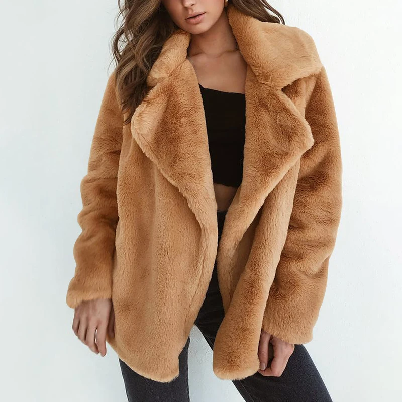 

Elegant Faux Fur Coat Women New Autumn Winter Warm Jacket Female Soft Plush Fur Outerwear Casual Oversize Coat XXXL