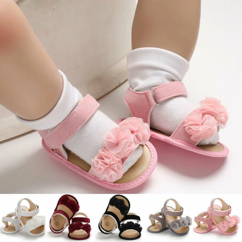 PUDCOCO Pretty Newborn Kid Baby Girl Flower Lace Sandals Clogs Flat Shoes Summer Casual Crib Shoes First Prewalker 0-18M