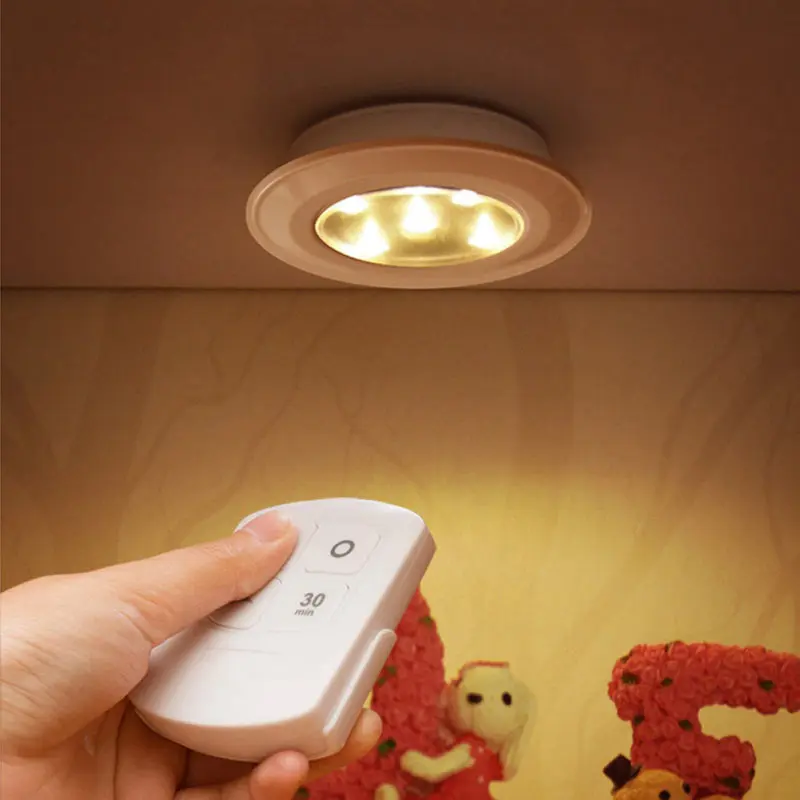 New 5 LED Wireless Puck Bright White Warm White Lights Remote Control Home LED Wireless Puck Light