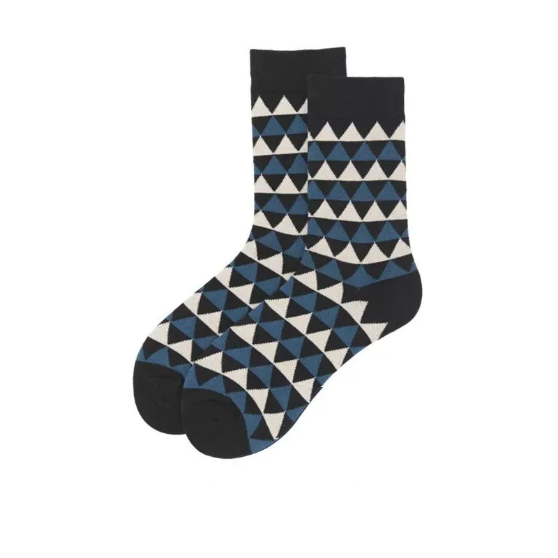 Men Socks Funny Big Face Shark Wave Triangle Stripe Personality Black Fashion Happy Harajuku Hip Hop Cotton Socks Autumn Winter