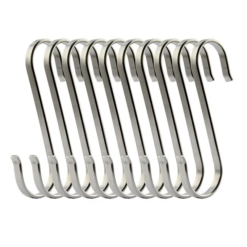 Set of 10 S Stainless Steel Suspension Hooks for Kitchen Cookware or Butcher Meat