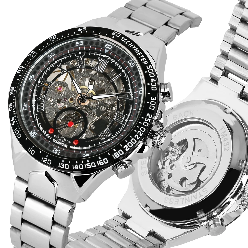 Men\'s Luxury Automatic Mechanical Watch Stainless Steel Case Band Business Casual Skeleton Luminous Watch Great Gift