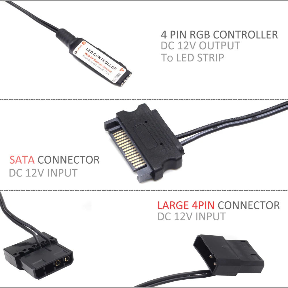 DC12V SATA RGB Controller Mini RF17 Keys Remote Wireless Large 4 Pin RGB Controller for PC Computer Case 5050 LED Strip Lighting