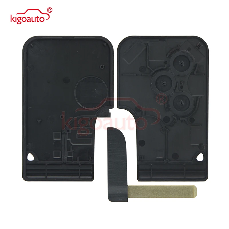 Kigoauto-Porte-carte intelligent à 3 boutons pour Renault Clio Logan Megane 2 3 Koleos Scenic, coque de clé de voiture noire avec lame de clé