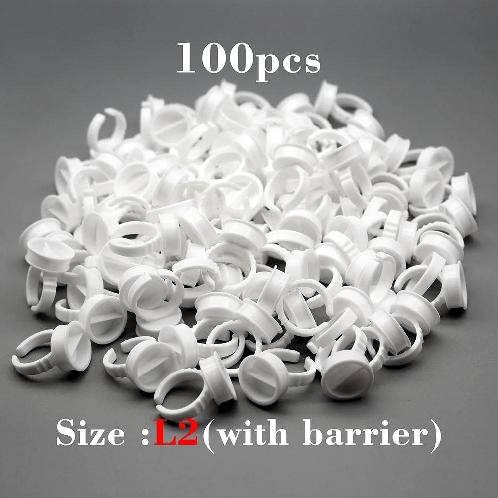 킴치 100개 일회용 타투 색소 홀더 링 팔레트 (그리드 바리어 포함) 속눈썹 연장 접착제 홀더 실리콘